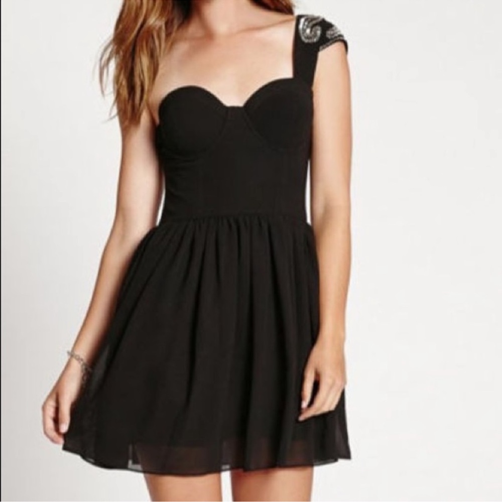 New Guess One Shoulder Beaded Embellished Sweetheart LBD Dress 8 M